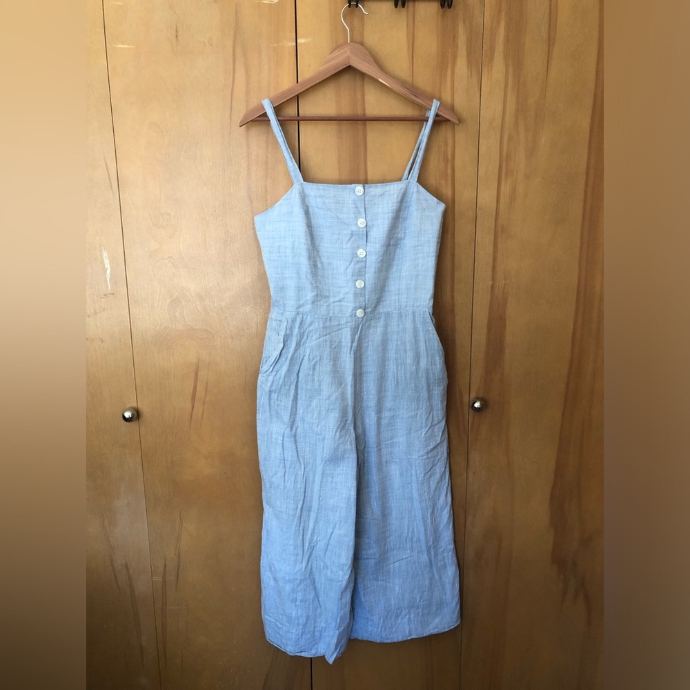 Light Blue Linen-Spun Women's Jumpsuit with Buttons